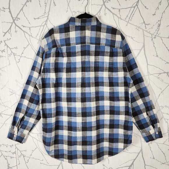 American Eagle Blue Checks 100% Cotton Button Front Shirt Tall - Picture 2 of 4